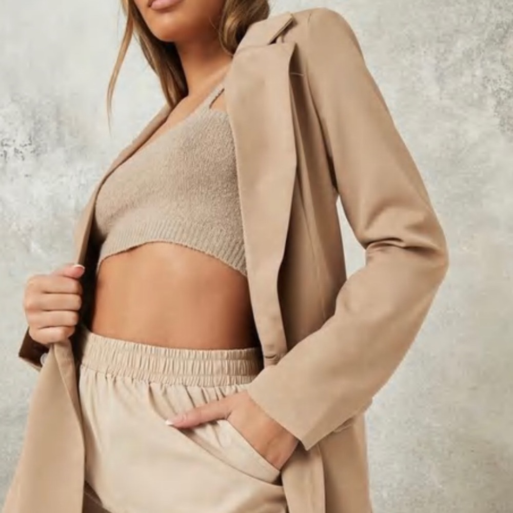 Missguided tall beige co ord oversized long blazer